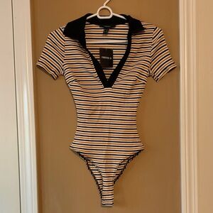 Forever 21 NWT Black and White Striped Bodysuit